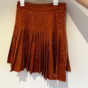 Mossman A-line, pleated Skirt Brown /Burnt orange Tea leaf design skirt Size 4